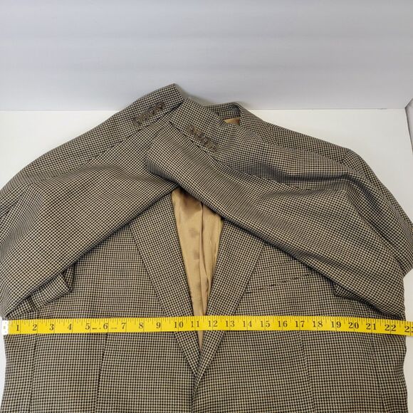 Arnold Brant Mens Tan/Black/Blue Houndstooth 100% Cashmere Blazer Jacket 44R - Picture 12 of 16